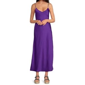 Gianni Bini Dannijo slip dress L royal purple satin maxi beaded straps new $180